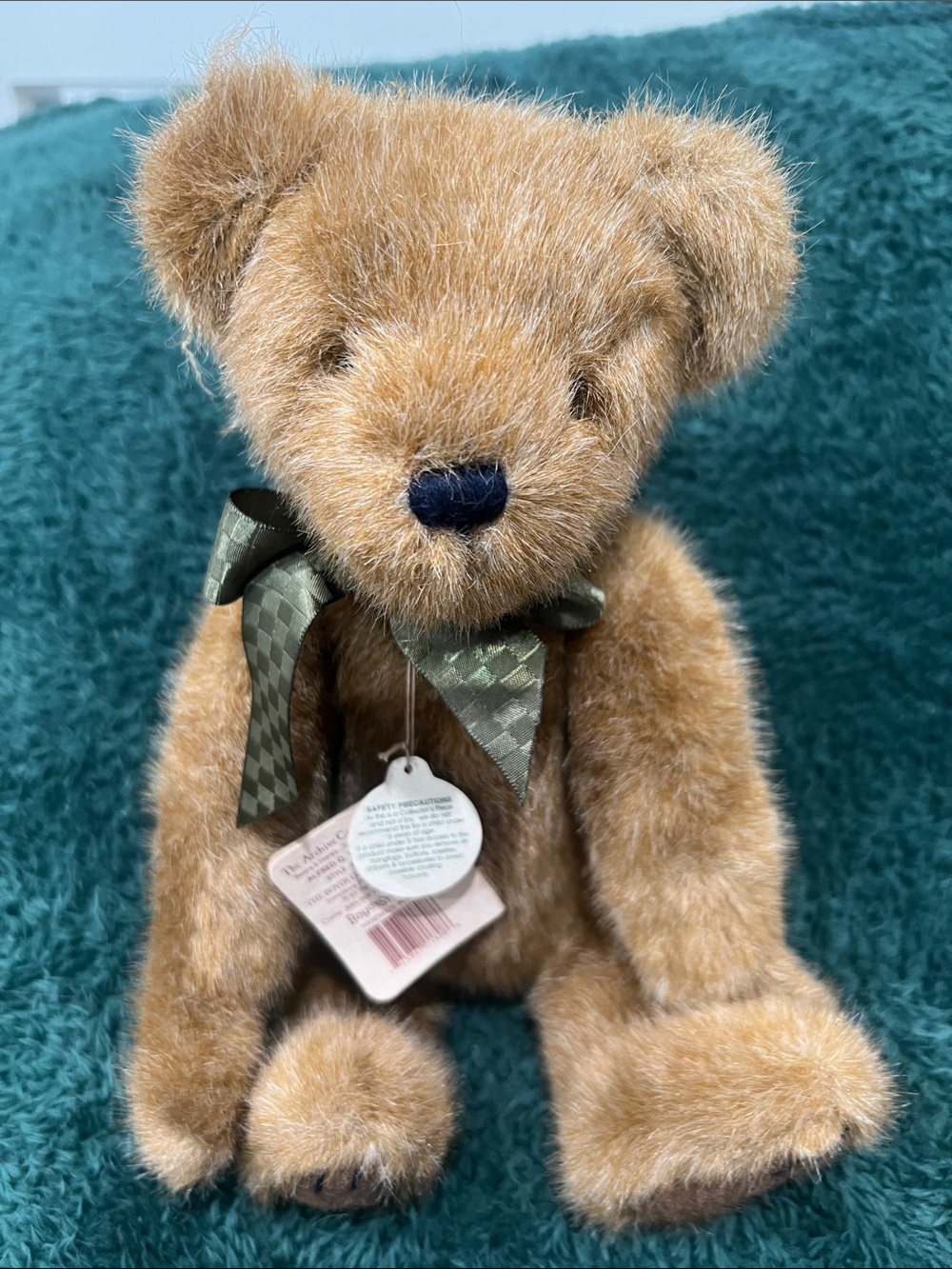 Boyds Bears Golden Brown Plush Bear with Green Plaid Bow